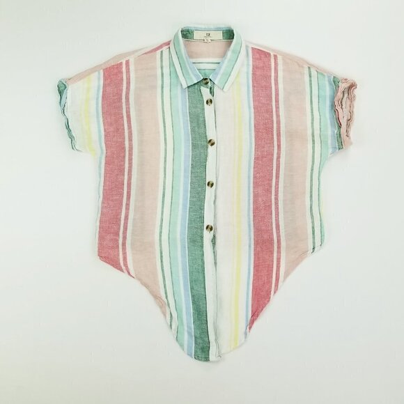 Thread & Supply Large Linen Women's Tie/Knot White Green Red Stripe Top/Shirt - Picture 1 of 9